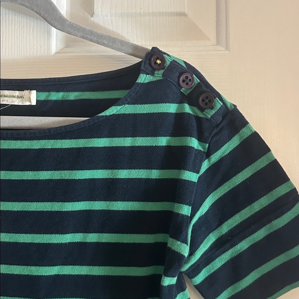 Pilcro Navy and Green Striped Short Sleeve Top small - Picture 3 of 6